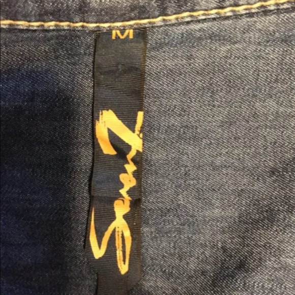 Seven Women’s Embellished Denim Roll Up Sleeve Blouse Blue M - Picture 6 of 11